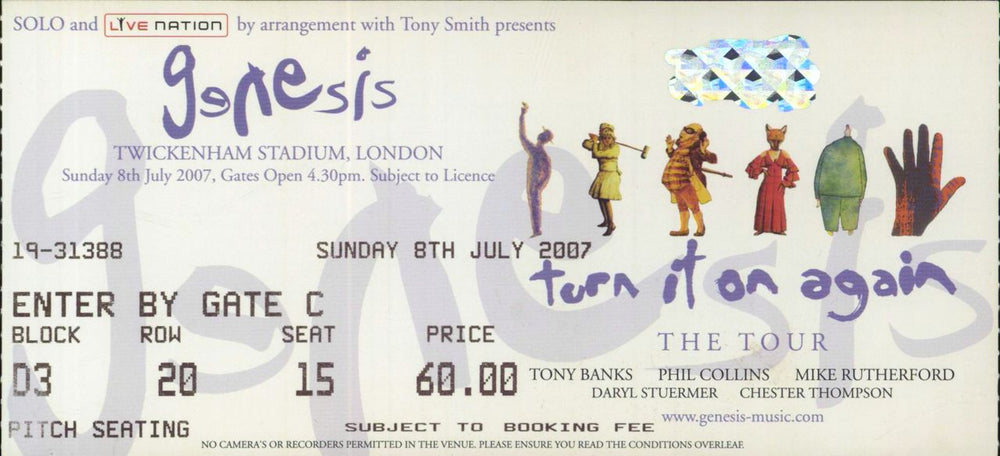 Genesis Turn It On Again - The Tour + Ticket Stub UK tour programme