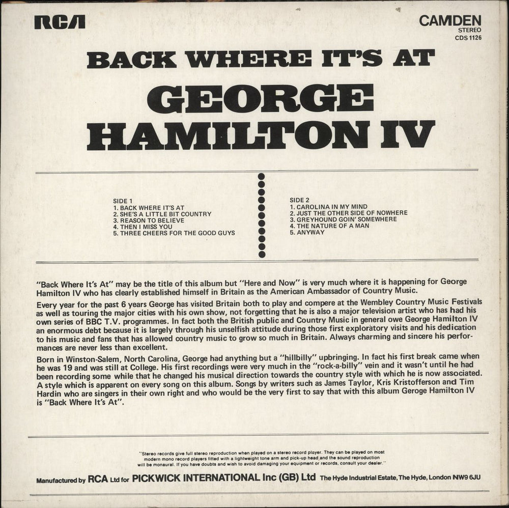 George Hamilton IV Back Where It's At UK vinyl LP album (LP record)