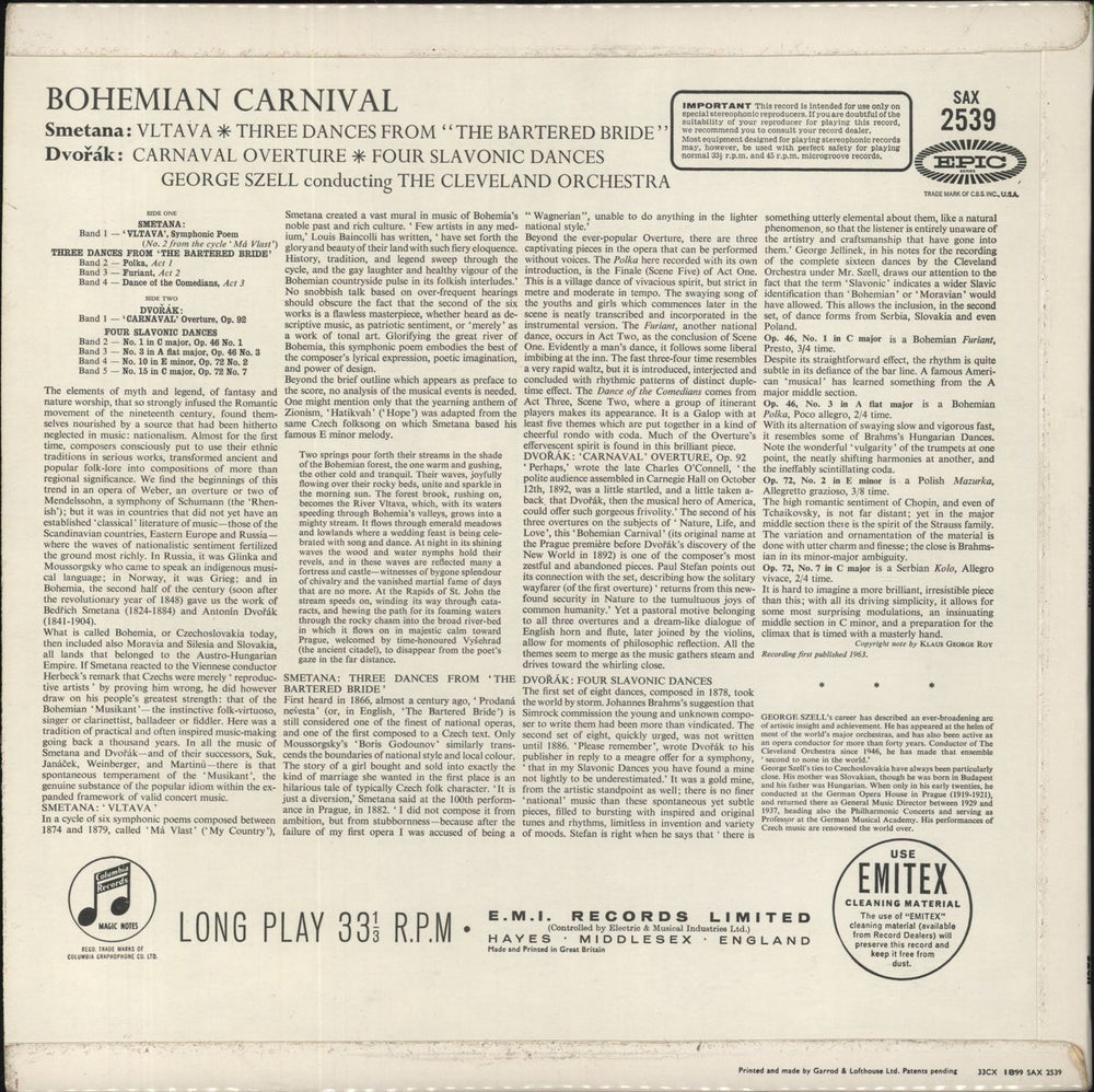 George Szell  Bohemian Carnival UK vinyl LP album (LP record)