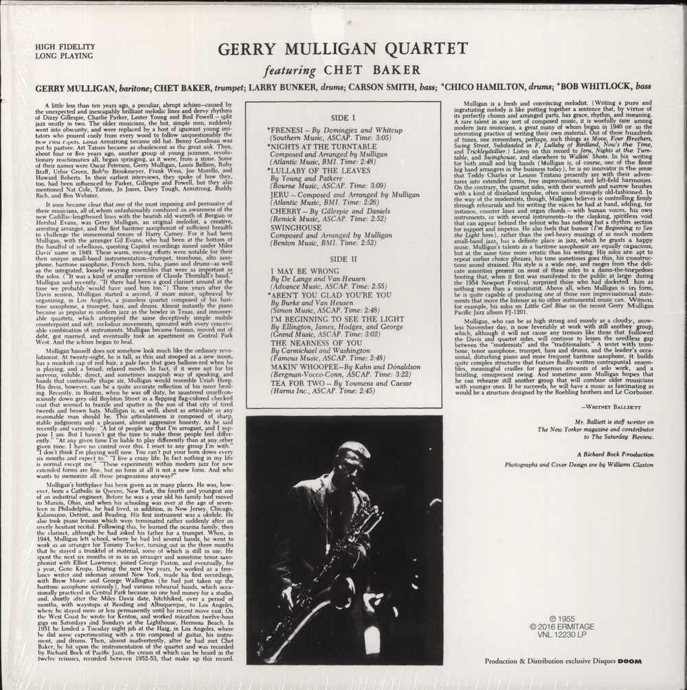 Gerry Mulligan The Gerry Mulligan Quartet - 180gm Vinyl - Shrink Italian vinyl LP album (LP record)