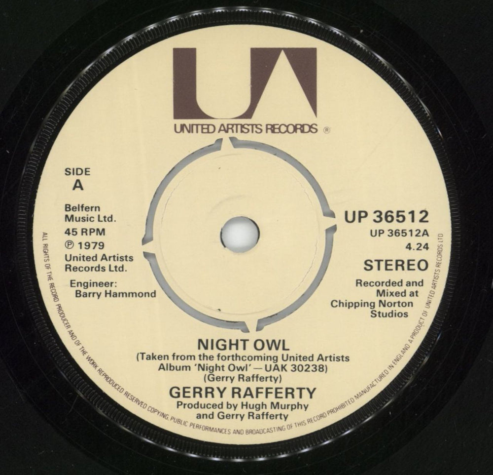 Gerry Rafferty Night Owl UK 7" vinyl single (7 inch record / 45) GER07NI83497