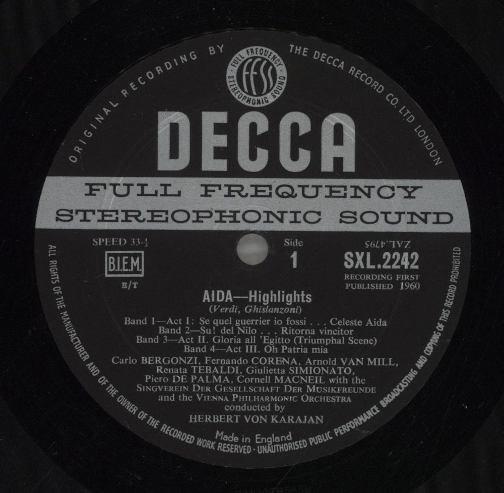 Giuseppe Verdi Verdi: Aida (Highlights) UK vinyl LP album (LP record) VBOLPVE879912