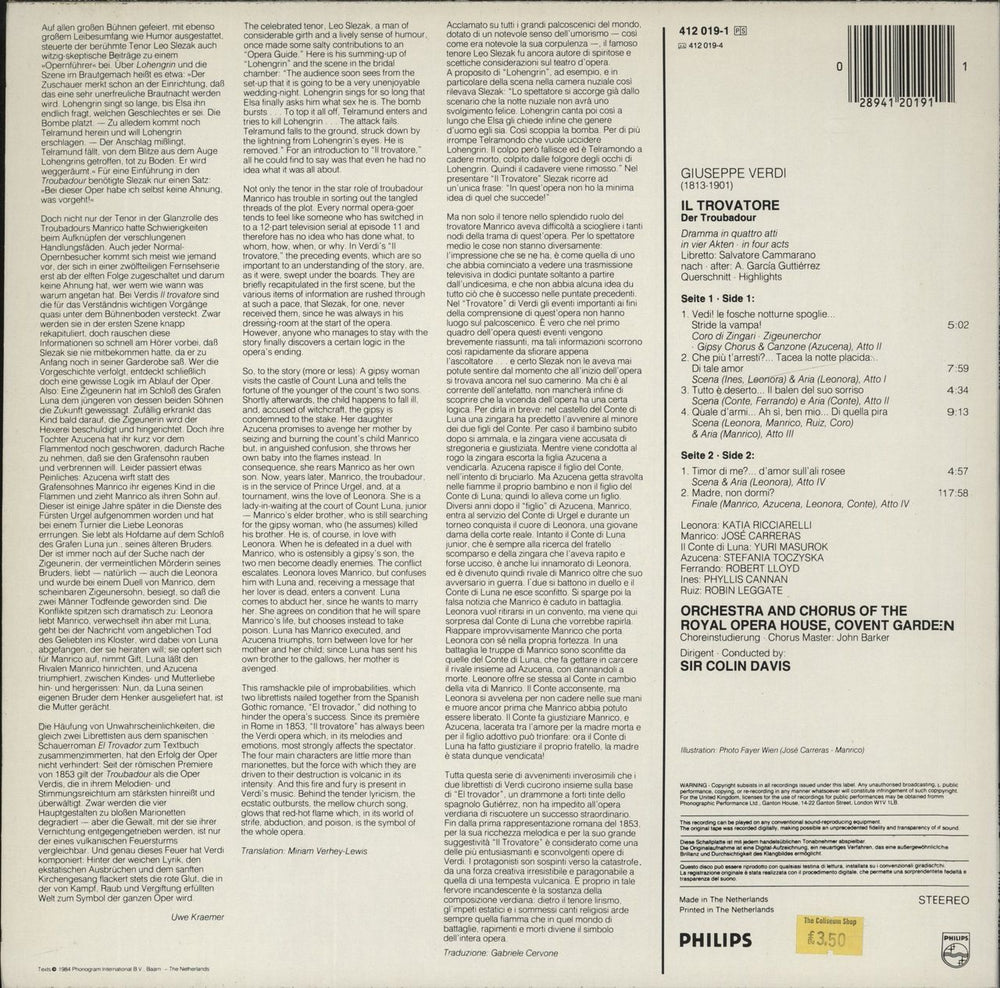 Giuseppe Verdi Verdi: Il Trovatore (Highlights) Dutch vinyl LP album (LP record)