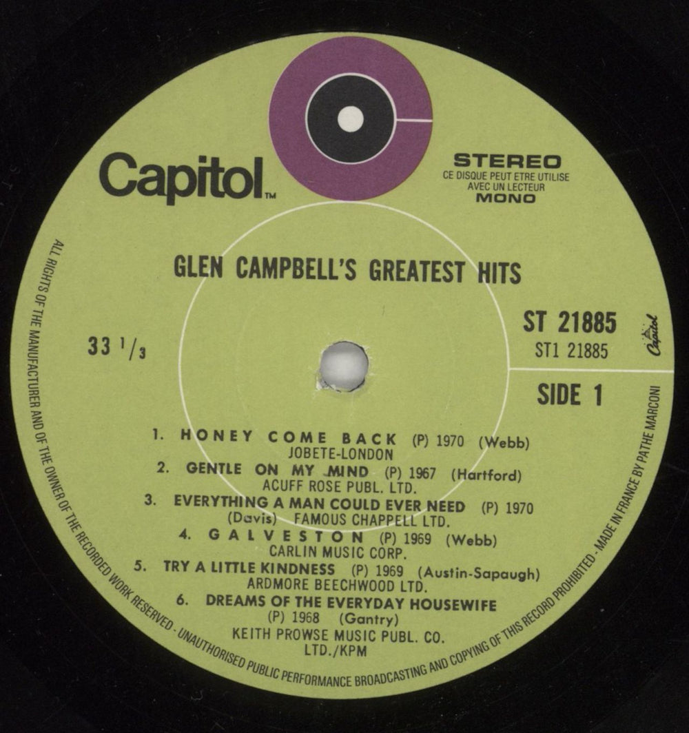 Glen Campbell Greatest Hits - 1st UK vinyl LP album (LP record) GLCLPGR384840