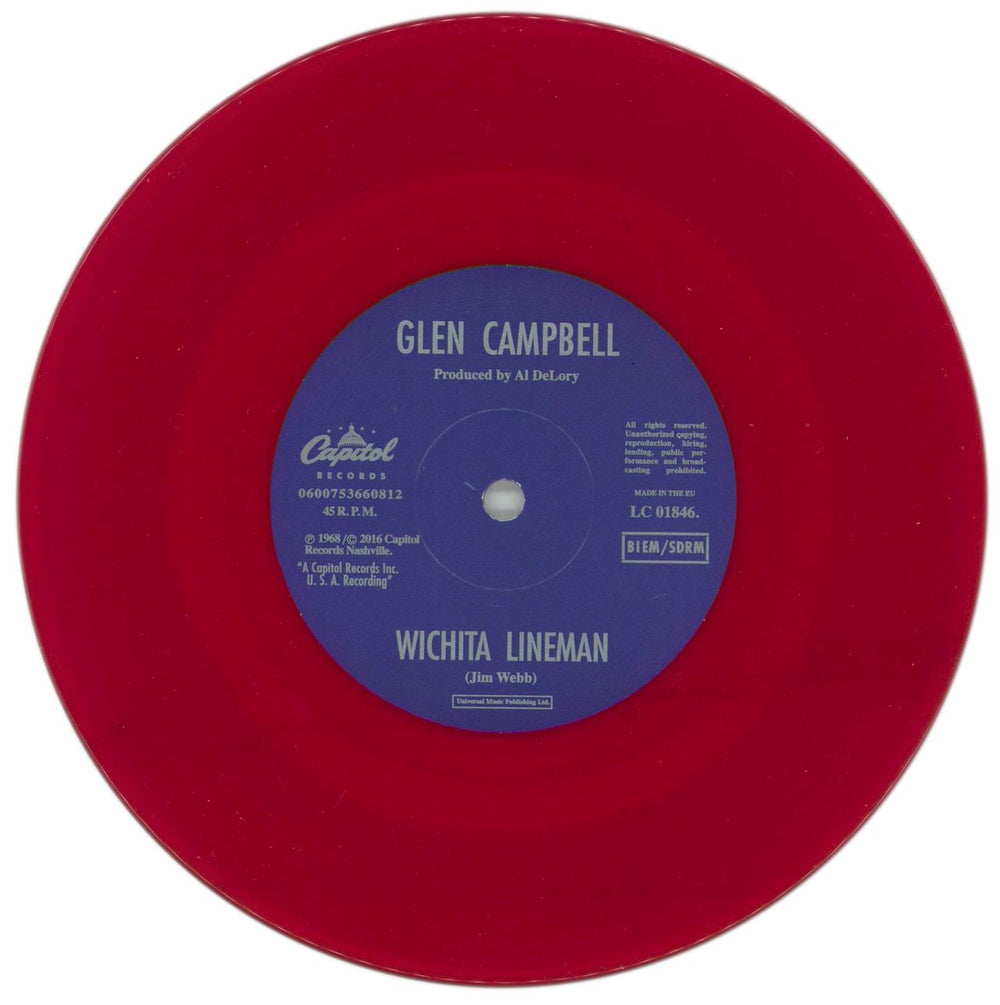 Glen Campbell Wichita Lineman - Red Vinyl - RSD 2016 UK 7" vinyl single (7 inch record / 45) GLC07WI865644
