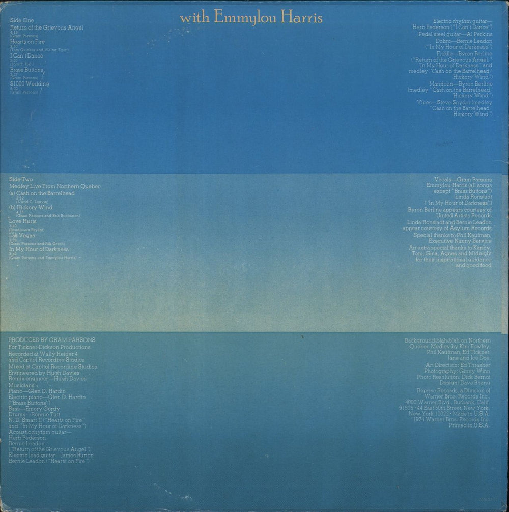 Gram Parsons Grievous Angel - EX US vinyl LP album (LP record)