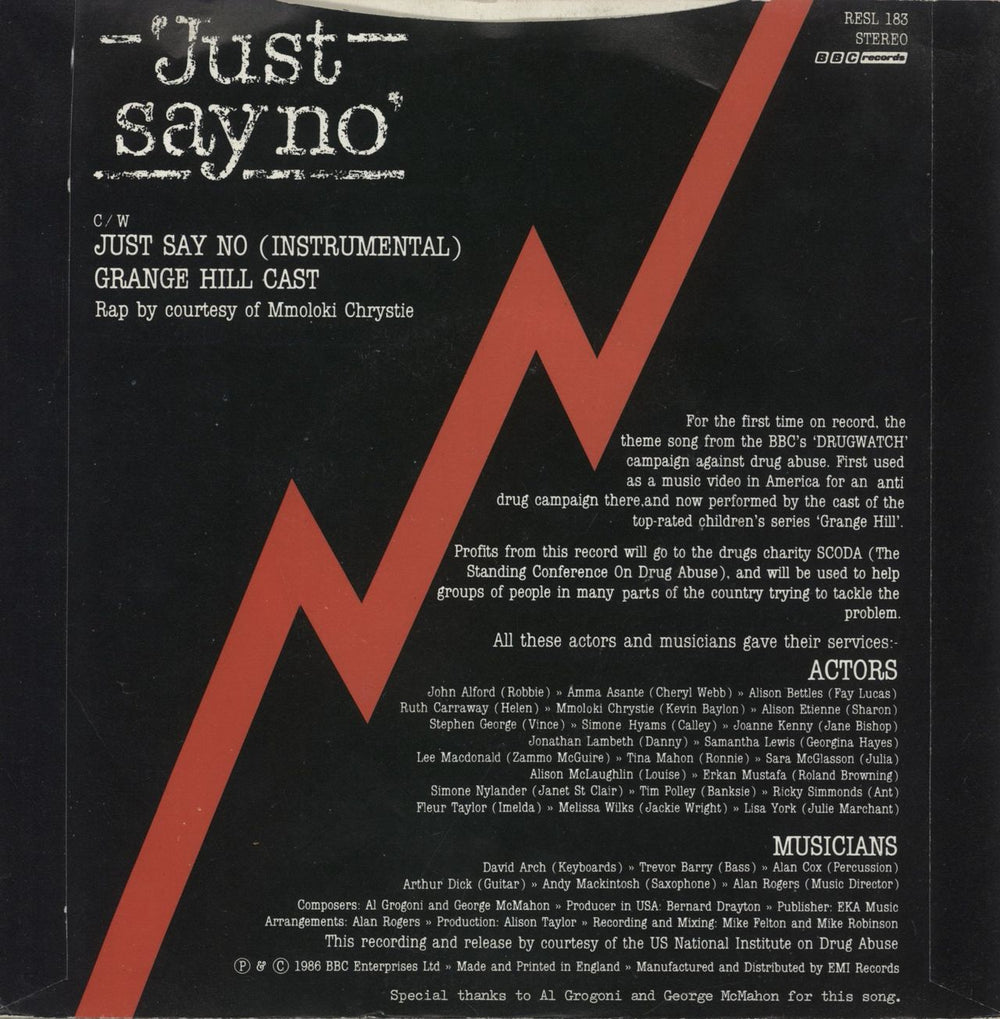 Grange Hill Just Say No UK 7" vinyl single (7 inch record / 45)