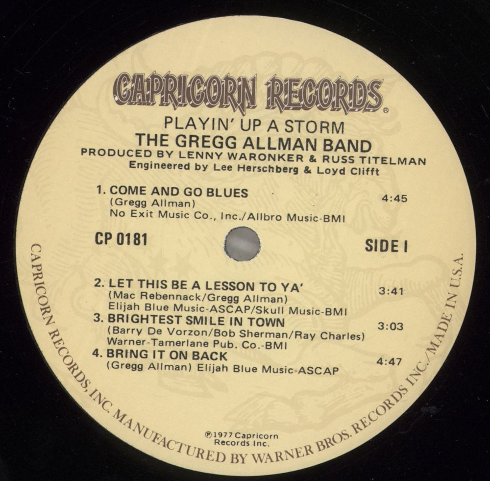 Gregg Allman Playin' Up A Storm US vinyl LP album (LP record) GGALPPL783138