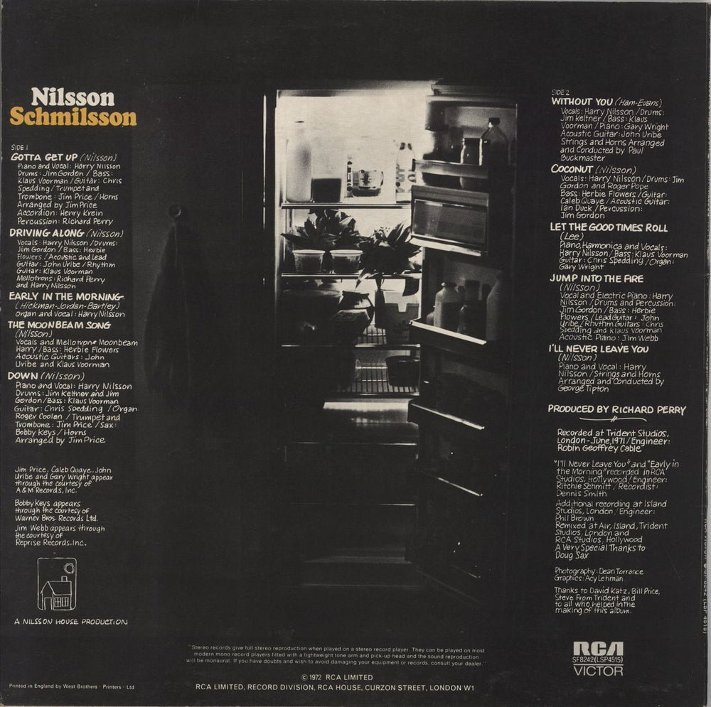 Harry Nilsson Nilsson Schmilsson UK vinyl LP album (LP record)