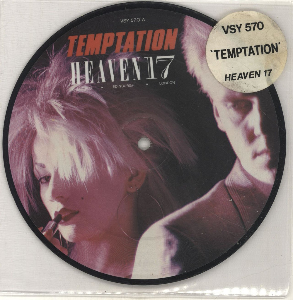 Heaven 17 Temptation - Stickered UK 7" vinyl picture disc (7 inch picture disc single) VSY570