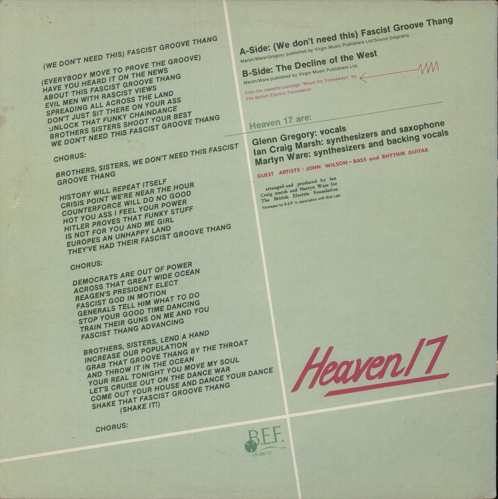 Heaven 17 (We Don't Need This) Fascist Groove Thang UK 12" vinyl single (12 inch record / Maxi-single)