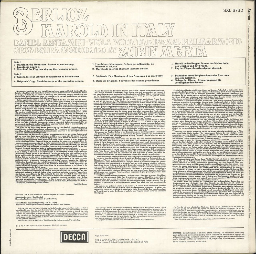 Hector Berlioz Berlioz: Harold In Italy UK vinyl LP album (LP record)