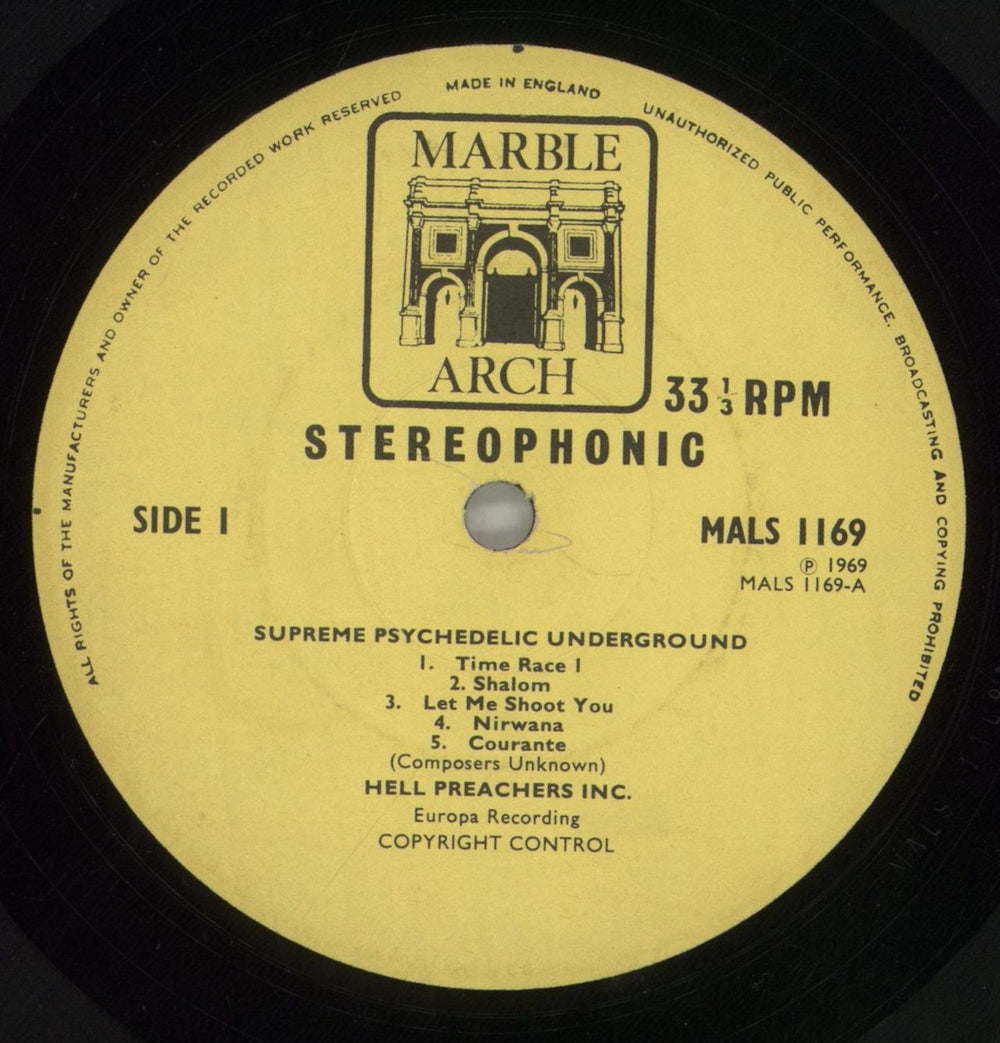 Hell Preachers Inc. Supreme Psychedelic Underground UK vinyl LP album (LP record) HJMLPSU516013