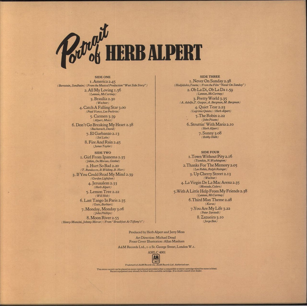 Herb Alpert Portrait Of - Price Stickered Sleeve UK vinyl LP album (LP record)