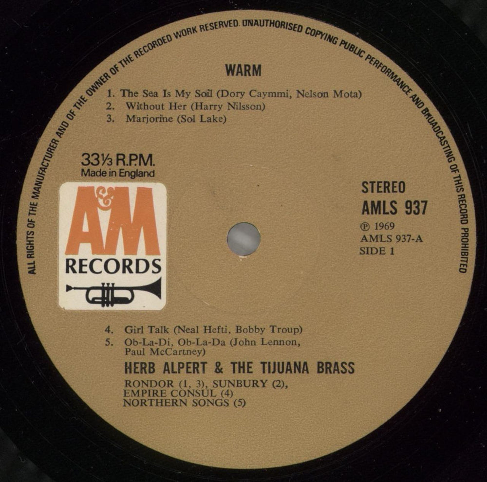 Herb Alpert Warm UK vinyl LP album (LP record) HBALPWA512376