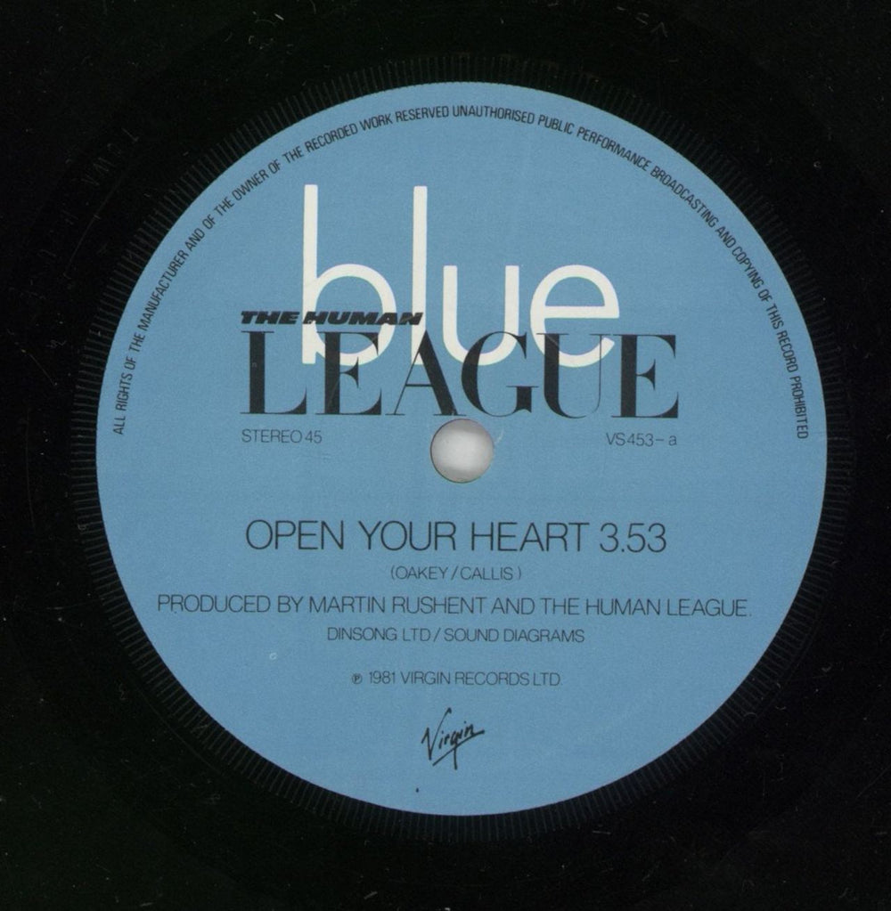 Human League Open Your Heart UK 7" vinyl single (7 inch record / 45) HUM07OP92910
