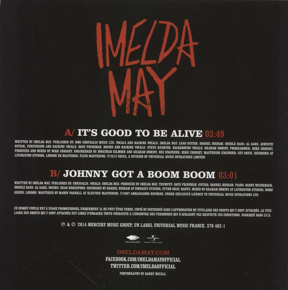 Imelda May It's Good To Be Alive // Johnny Got A Boom Boom French Promo 7" vinyl single (7 inch record / 45)