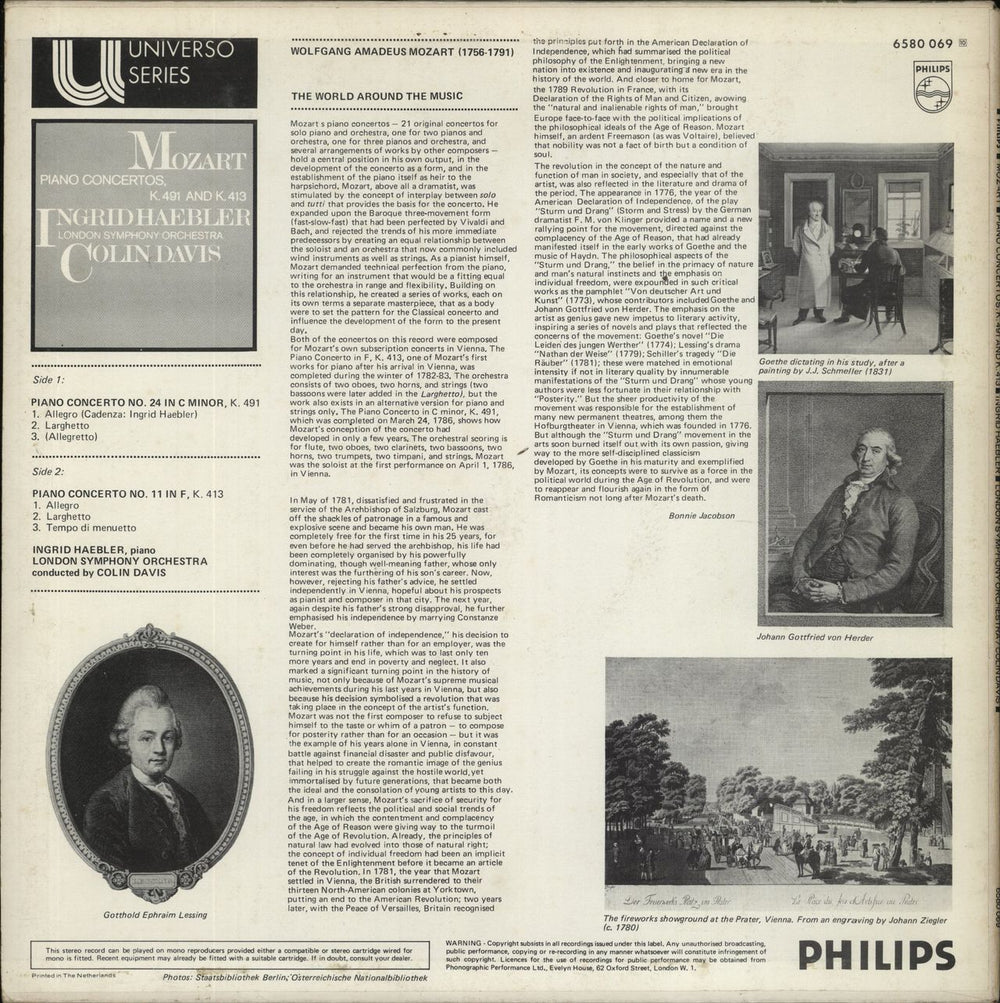 Ingrid Haebler Mozart: Piano Concertos, K491 and K.413 Dutch vinyl LP album (LP record)