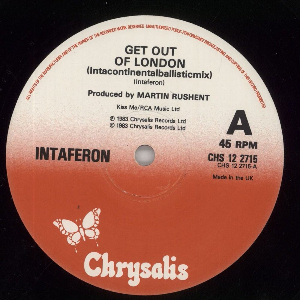 Intaferon Get Out Of London UK 12" vinyl single (12 inch record / Maxi-single) IO812GE682729