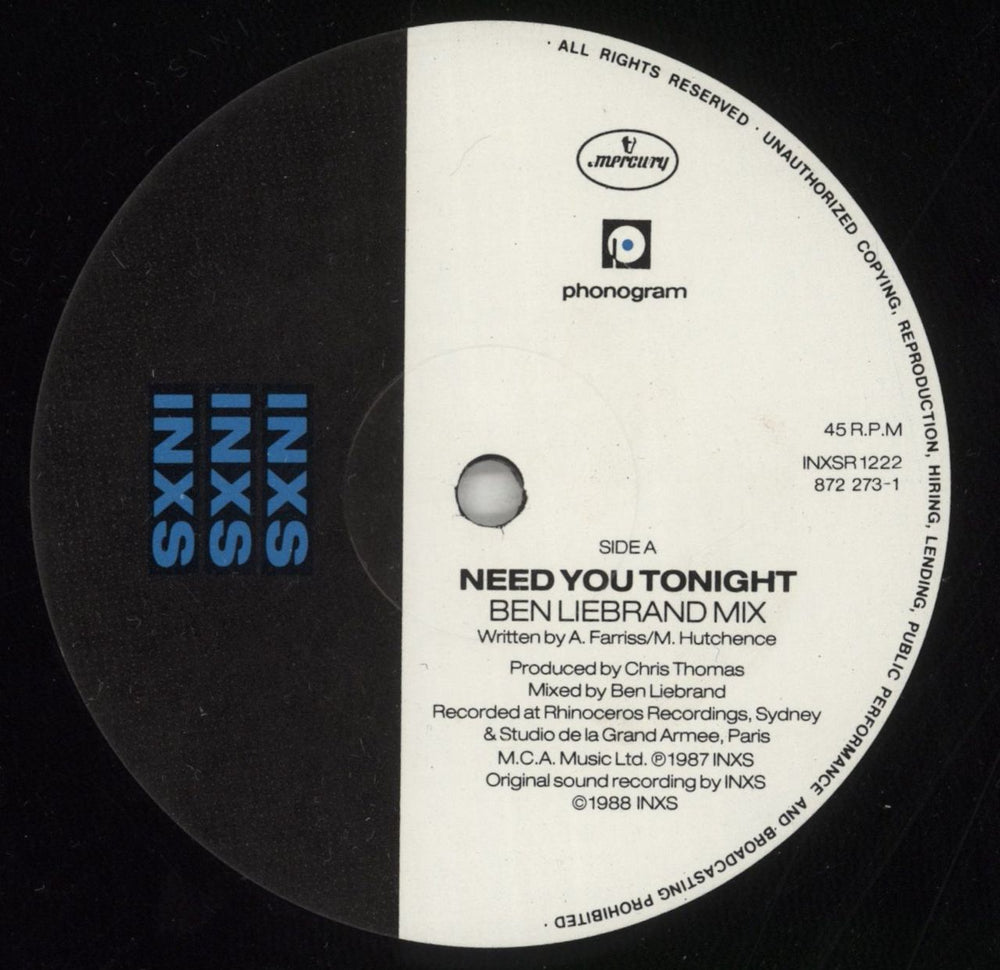 Inxs Need You Tonight - Ben Liebrand Remix UK 12" vinyl single (12 inch record / Maxi-single) INX12NE73584