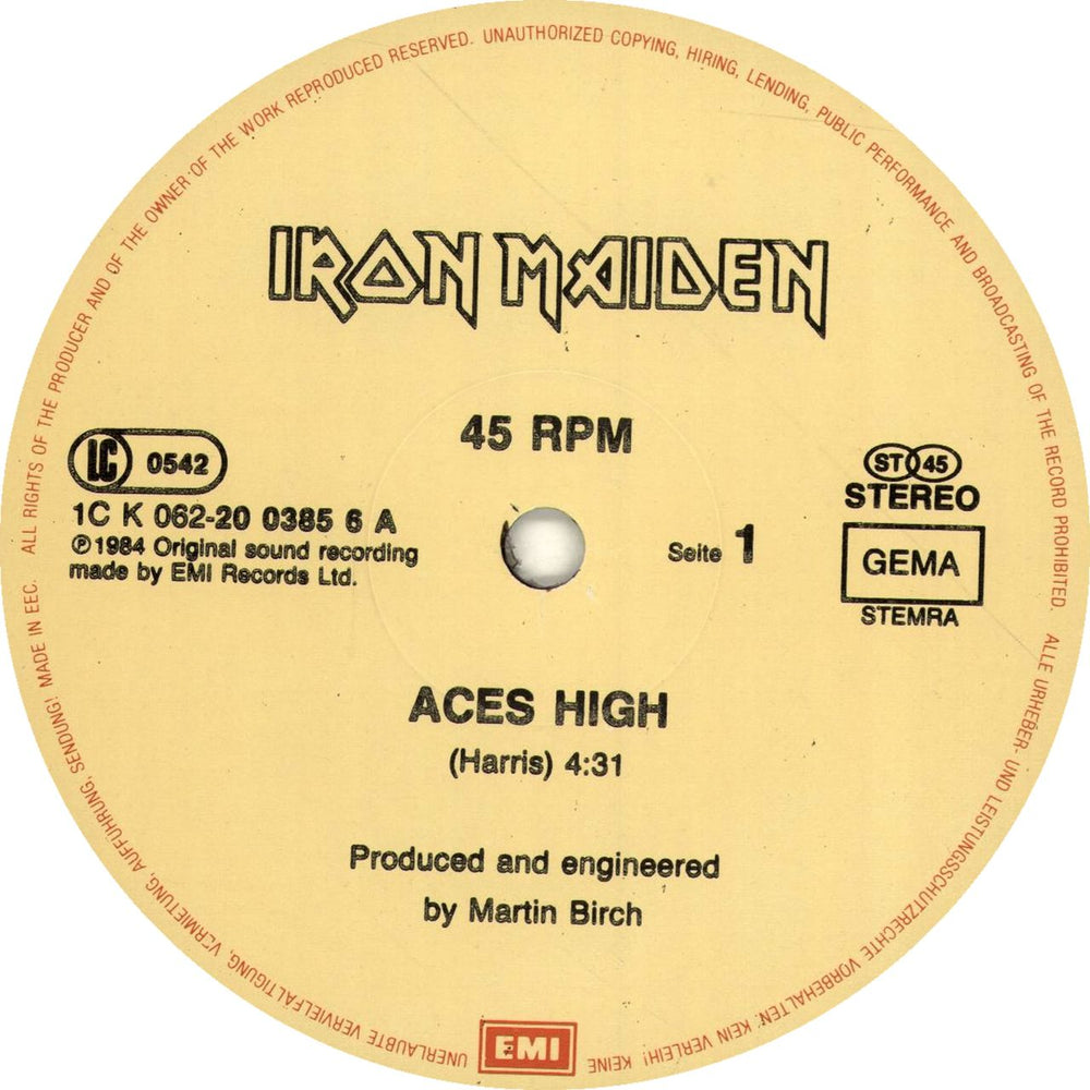 Iron Maiden Aces High - EX German 12" vinyl single (12 inch record / Maxi-single) IRO12AC404704