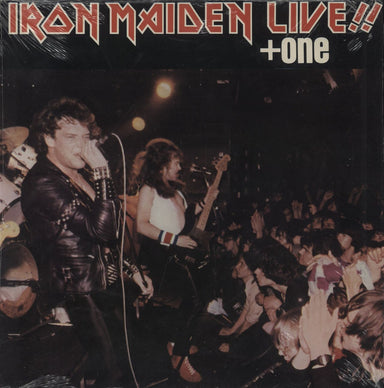 Iron Maiden Live!! + One - English tracklisting stickers Greek vinyl LP album (LP record) 062-2600481