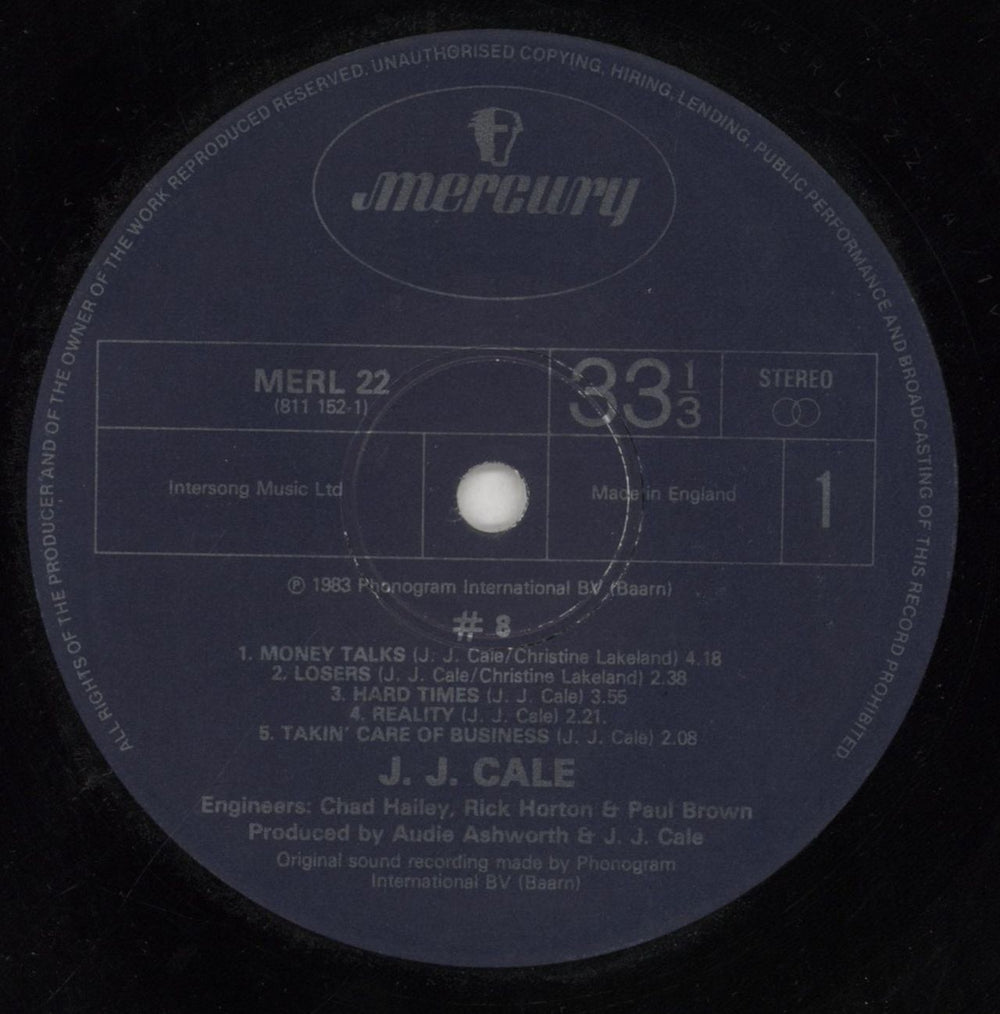 J.J. Cale #8 - Eight UK vinyl LP album (LP record) JJCLPEI283111