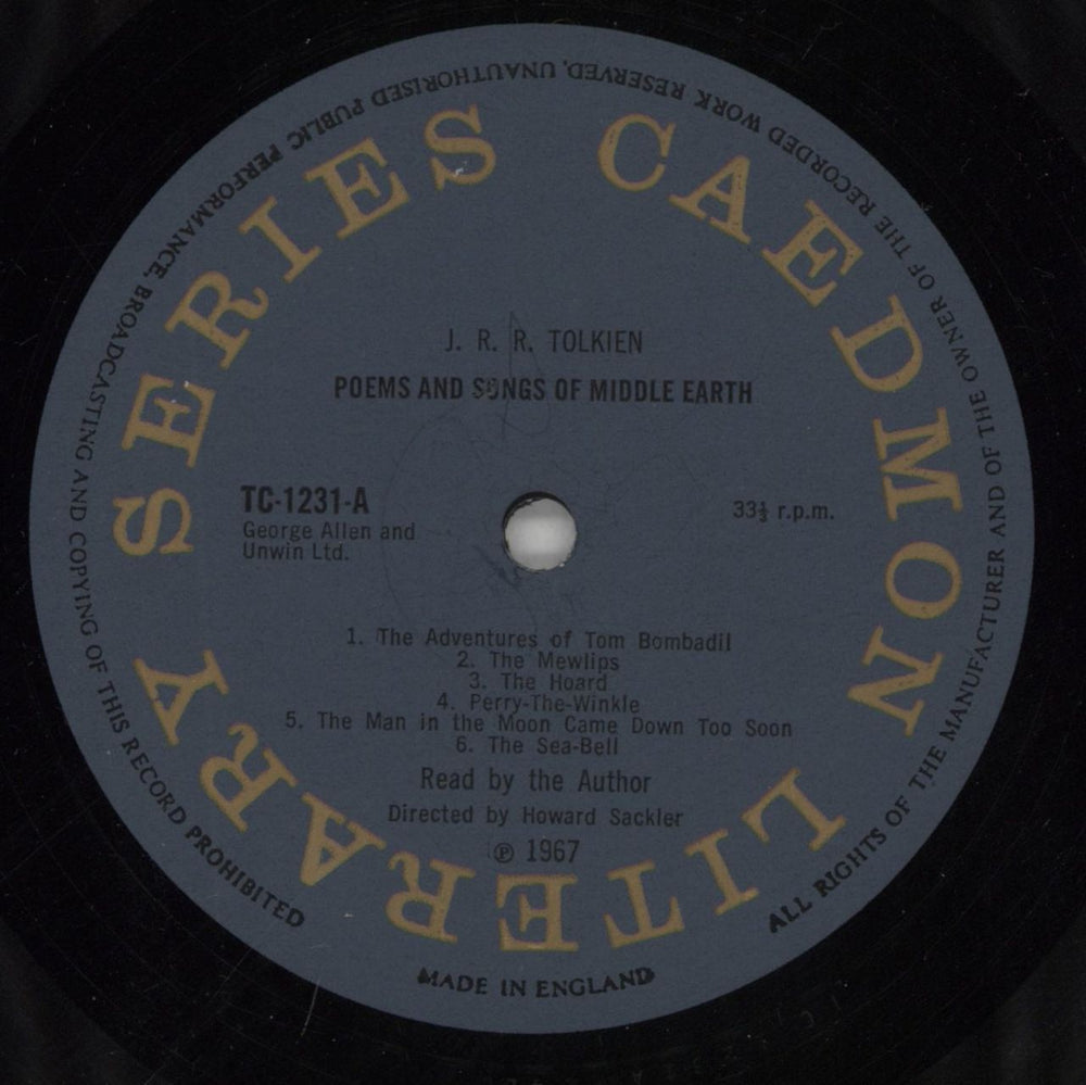 J.R.R. Tolkien Poems & Songs Of Middle Earth-VG sleeve US vinyl LP album (LP record) JRTLPPO802018