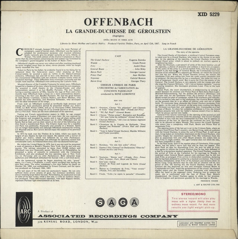 Jacques Offenbach Offenbach: The Grand Duchess UK vinyl LP album (LP record)
