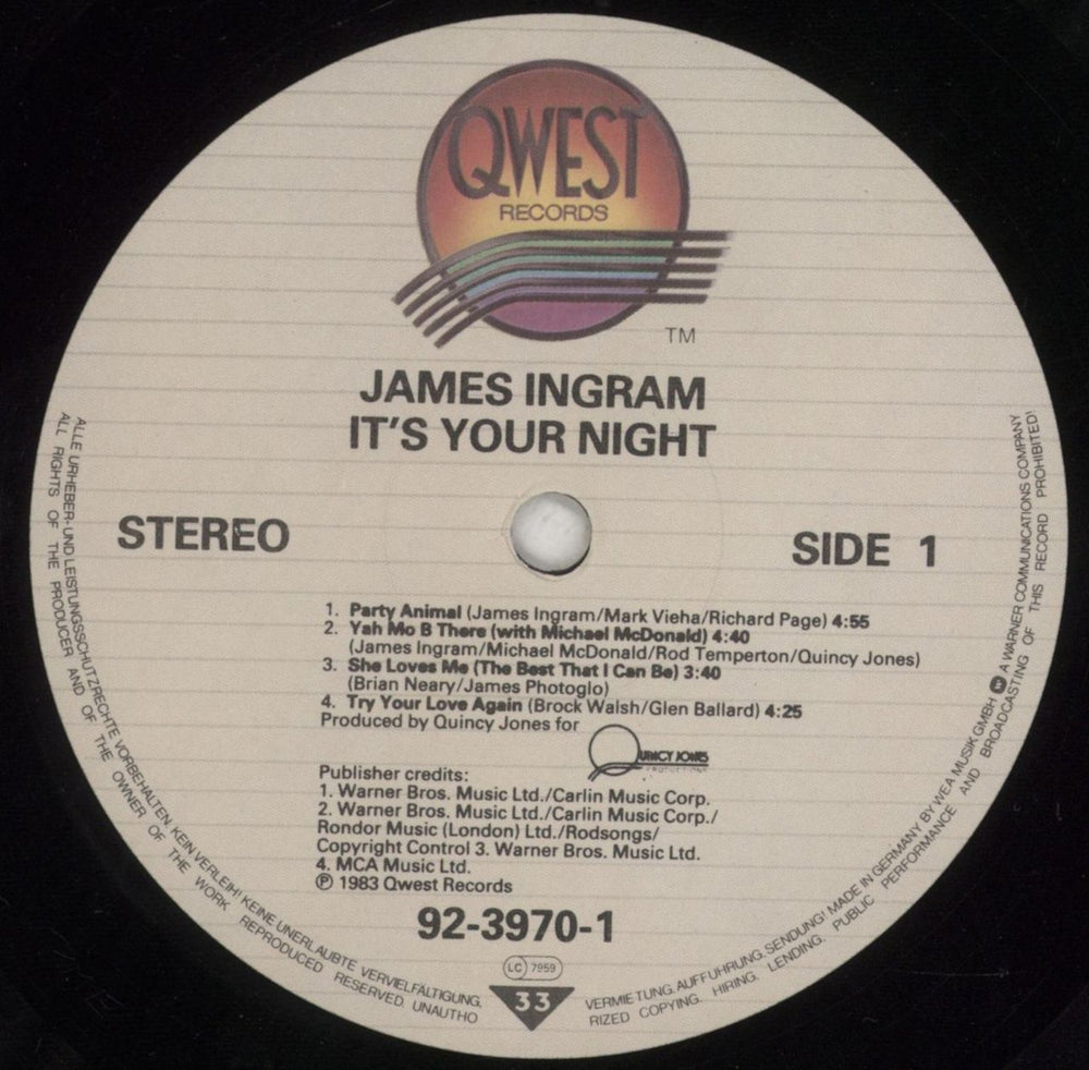 James Ingram It's Your Night US vinyl LP album (LP record) JINLPIT621038
