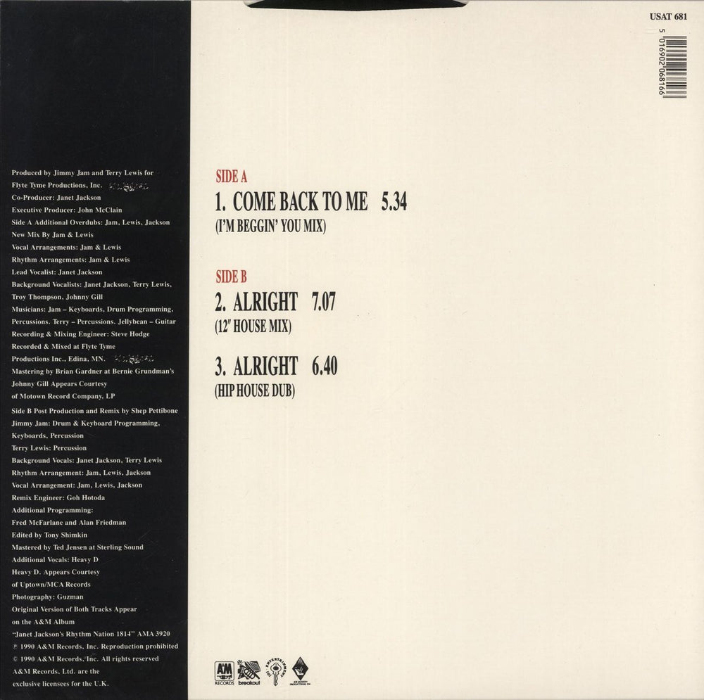 Janet Jackson Come Back To Me UK 12" vinyl single (12 inch record / Maxi-single) 5016902068166