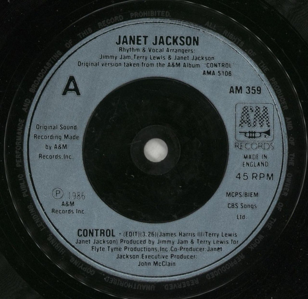 Janet Jackson Control UK 7" vinyl single (7 inch record / 45) J-J07CO100263