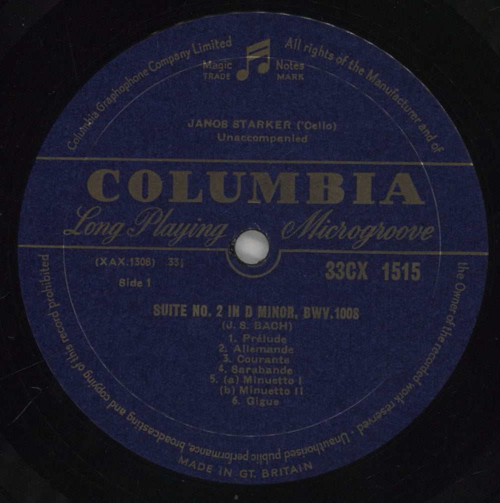 János Starker Bach: Suites For Unaccompanied Cello: No. 2 in D Minor / No. 5 in C Minor - VG UK vinyl LP album (LP record) K5YLPBA862753