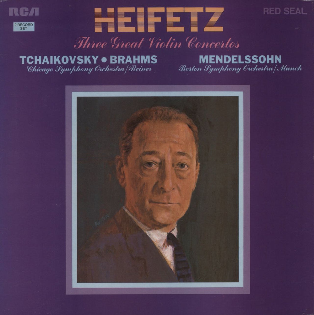 Jascha Heifetz Three Great Violin Concertos UK 2-LP vinyl record set (Double LP Album) DPS2002A/B