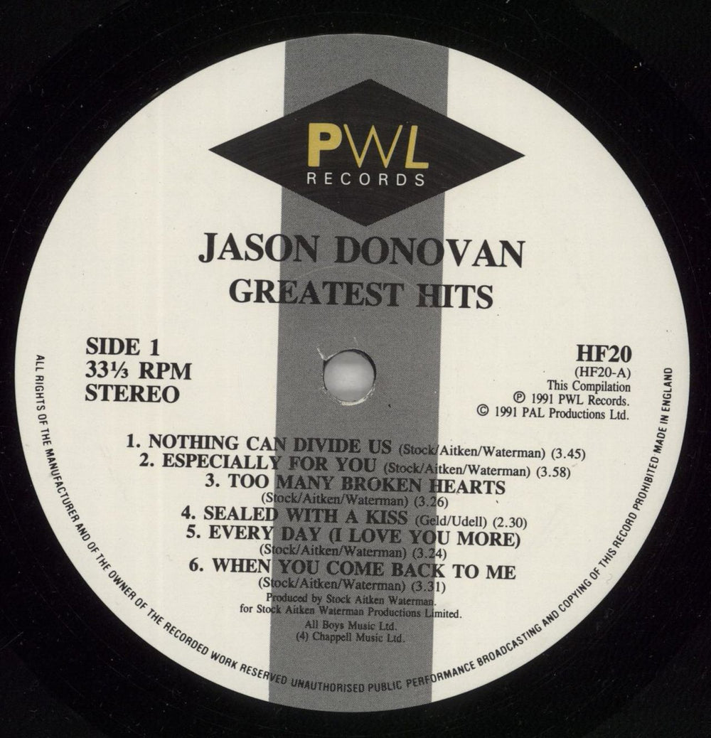 Jason Donovan Greatest Hits UK vinyl LP album (LP record) DONLPGR245174