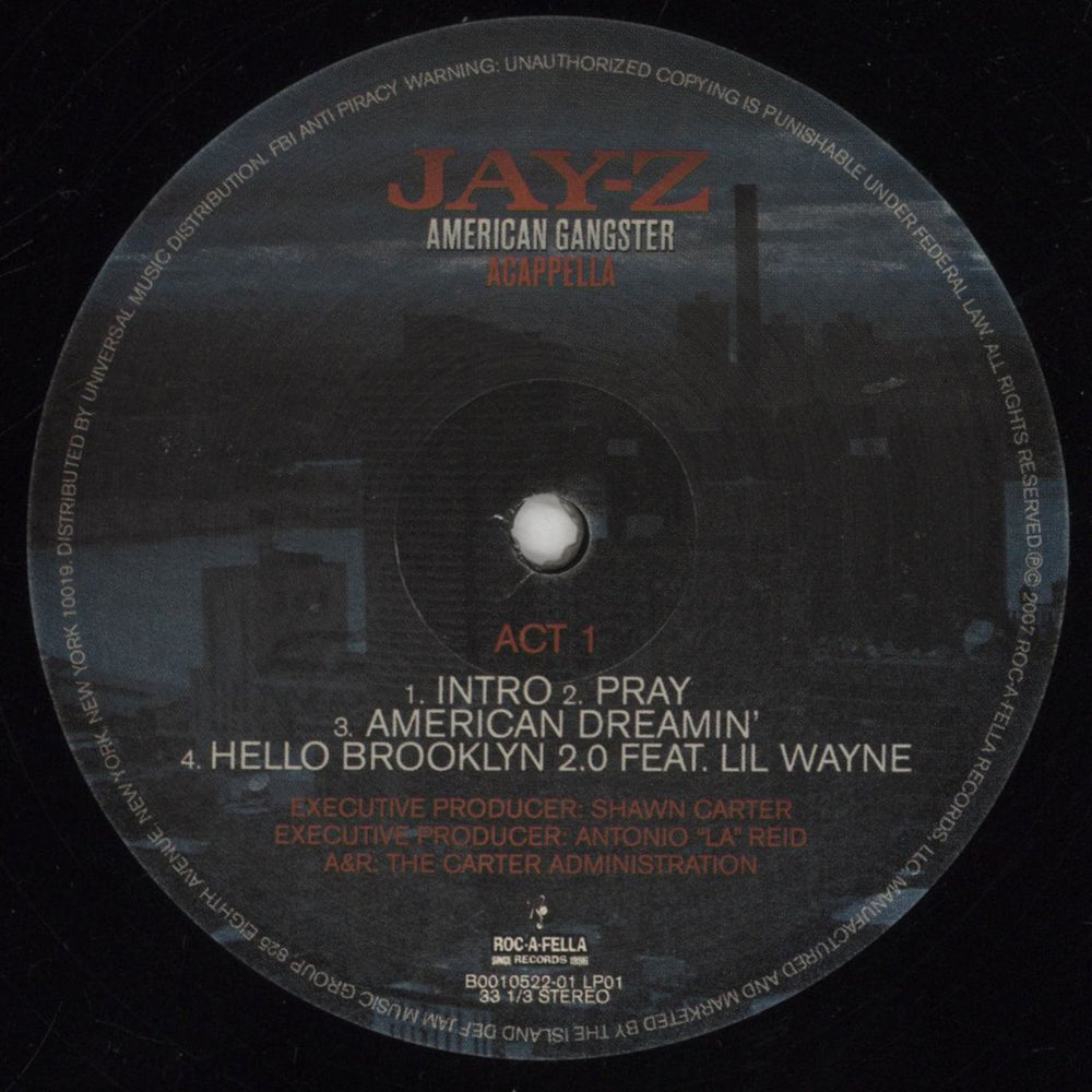 Jay-Z American Gangster Acappella US 2-LP vinyl record set (Double LP Album) JYZ2LAM856712