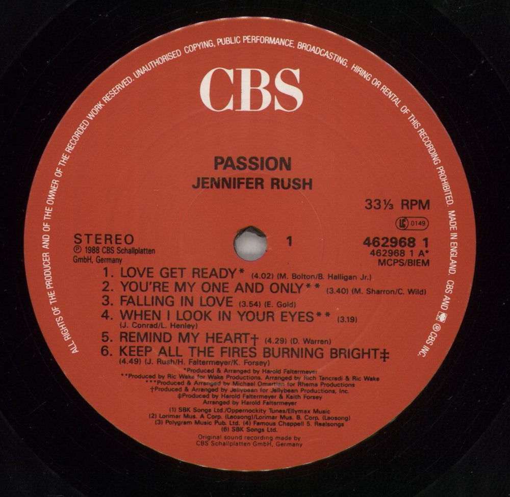 Jennifer Rush Passion UK vinyl LP album (LP record) JRULPPA623471