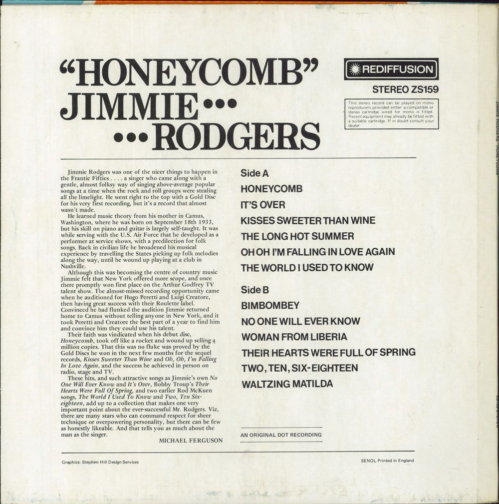 Jimmie Rodgers (Rock & Roll) Honeycomb UK vinyl LP album (LP record)