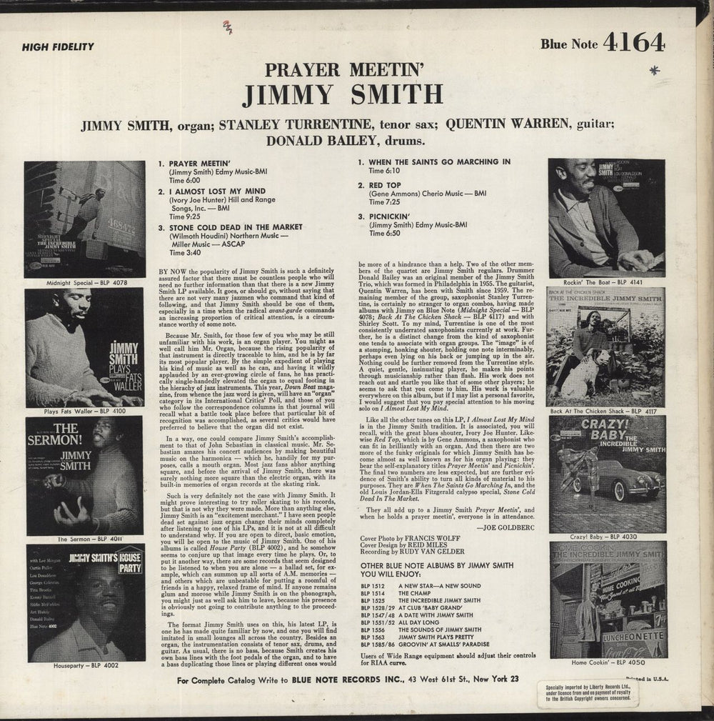 Jimmy Smith (Jazz Organ) Prayer Meetin' - US vinyl LP album (LP record)