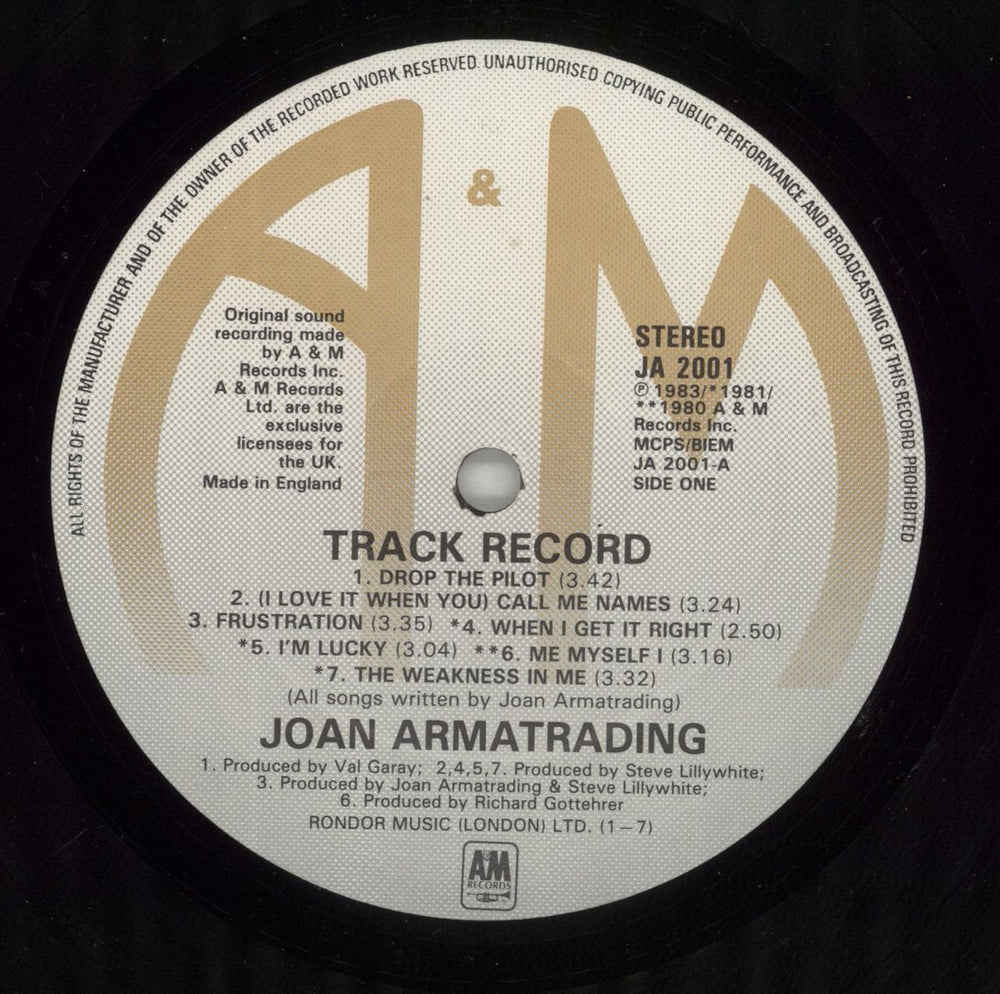 Joan Armatrading Track Record UK vinyl LP album (LP record) ARMLPTR359729