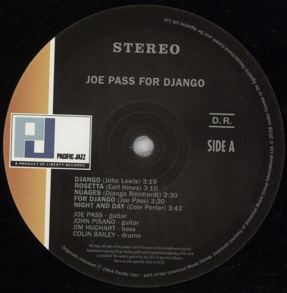 Joe Pass For Django - 180gm Vinyl UK vinyl LP album (LP record) JP5LPFO821520