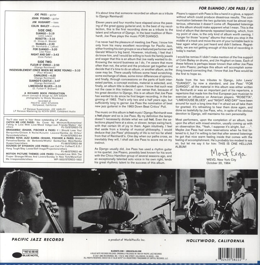 Joe Pass For Django - Blue Note Tone Poet Series - 180 Gram UK vinyl LP album (LP record) 602435382227