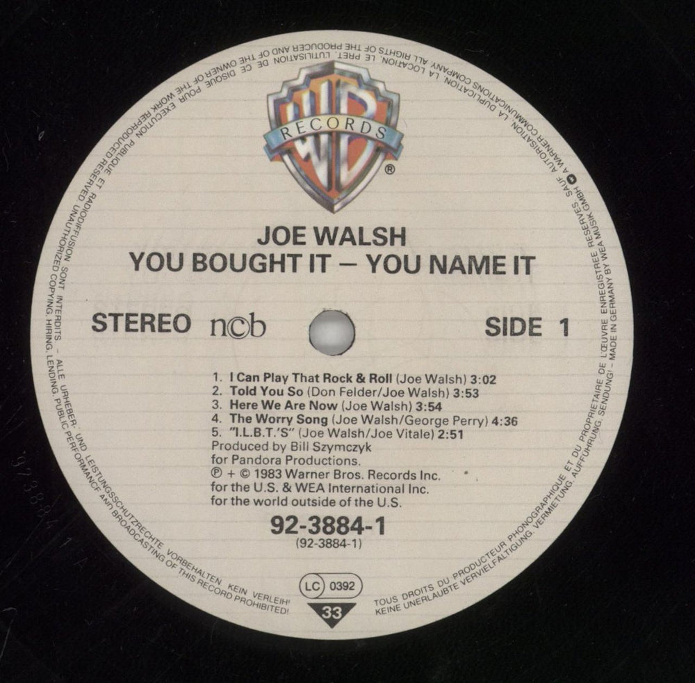 Joe Walsh You Bought It - You Name It German vinyl LP album (LP record) JWLLPYO332988