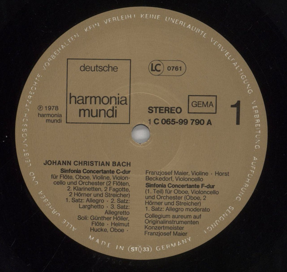 Johann Christoph Friedrich Bach Drei Concertante Sinfonien German vinyl LP album (LP record) 3UKLPDR859848
