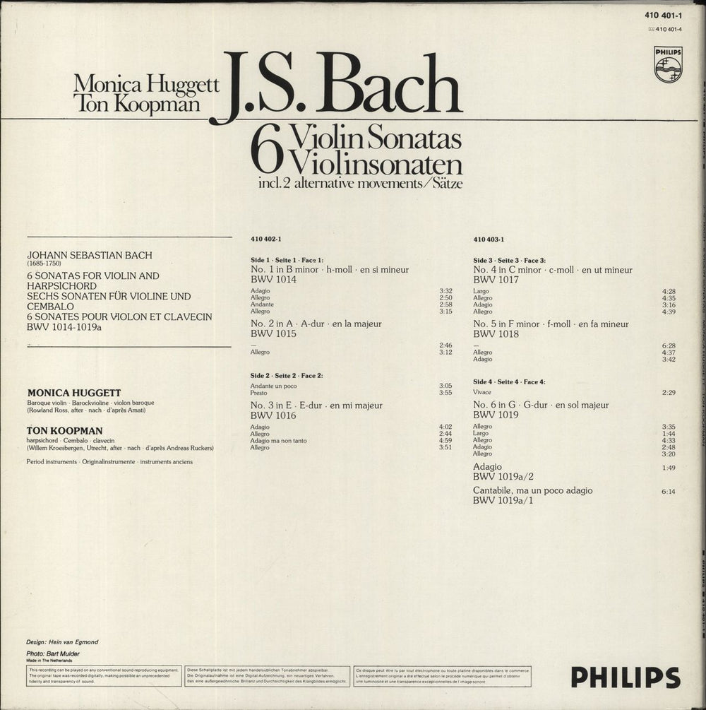Johann Sebastian Bach 6 Violin Sonatas UK 2-LP vinyl record set (Double LP Album)