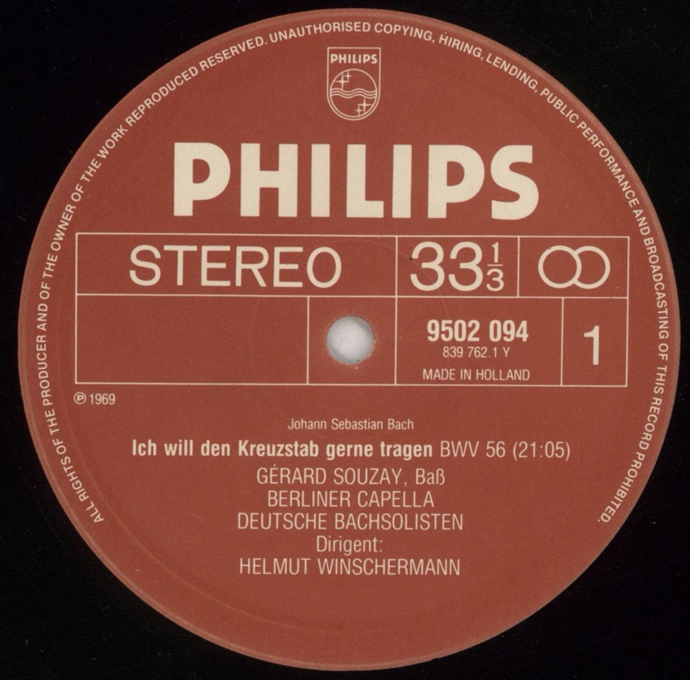 Johann Sebastian Bach Bach: Cantatas: Ich Habe Genug / Ich Will Den Kreuzstab Gerne Tragen) Dutch vinyl LP album (LP record) JHHLPBA863850