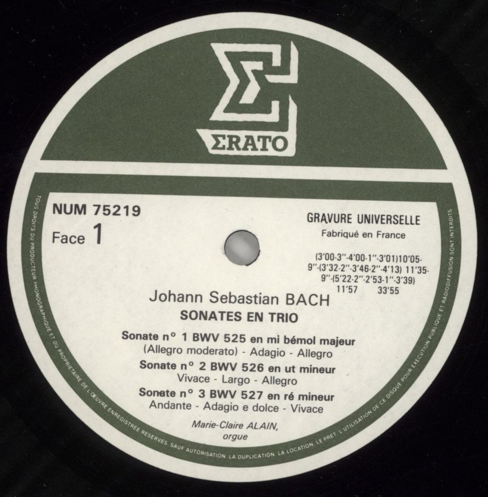 Johann Sebastian Bach Bach: Sonates En Trio BWV 525-530 French vinyl LP album (LP record) JHHLPBA863773