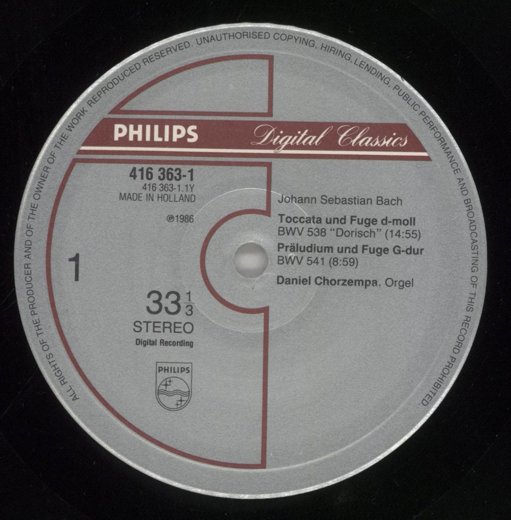 Johann Sebastian Bach J. S. Bach: Preludes And Fugues, BWV 537, 538 «Dorian» & 541, Toccata BWV 566 Dutch vinyl LP album (LP record) JHHLPJS859964