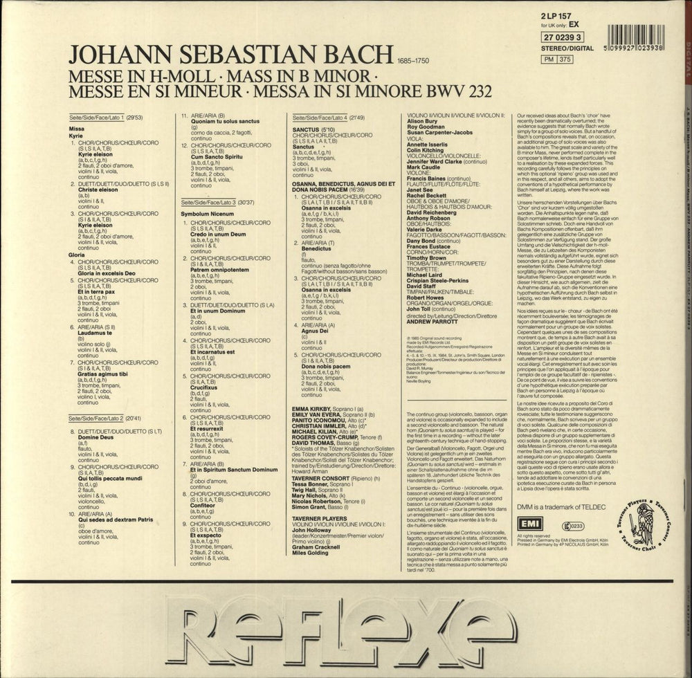 Johann Sebastian Bach Mass In B minor German 2-LP vinyl record set (Double LP Album) 5099927023938