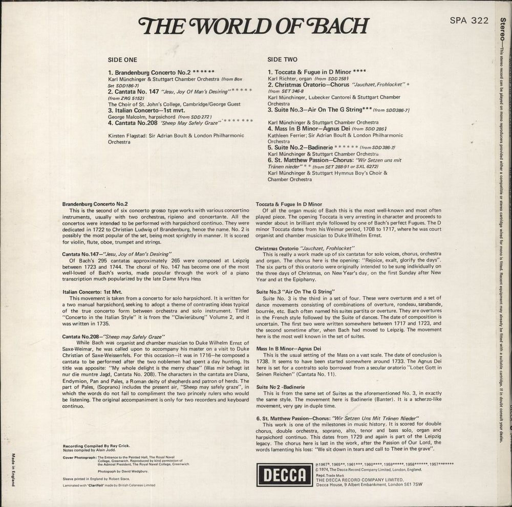 Johann Sebastian Bach The World Of Bach UK vinyl LP album (LP record)